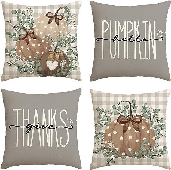 Autumn Thanksgiving Pillow Cover Set of Four Pumpkin Car Decoration Cushion Back Cover