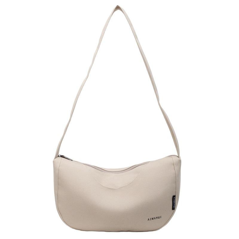 Canvas bag women's new simple solid color casual shoulder bag large capacity crossbody dumpling bag