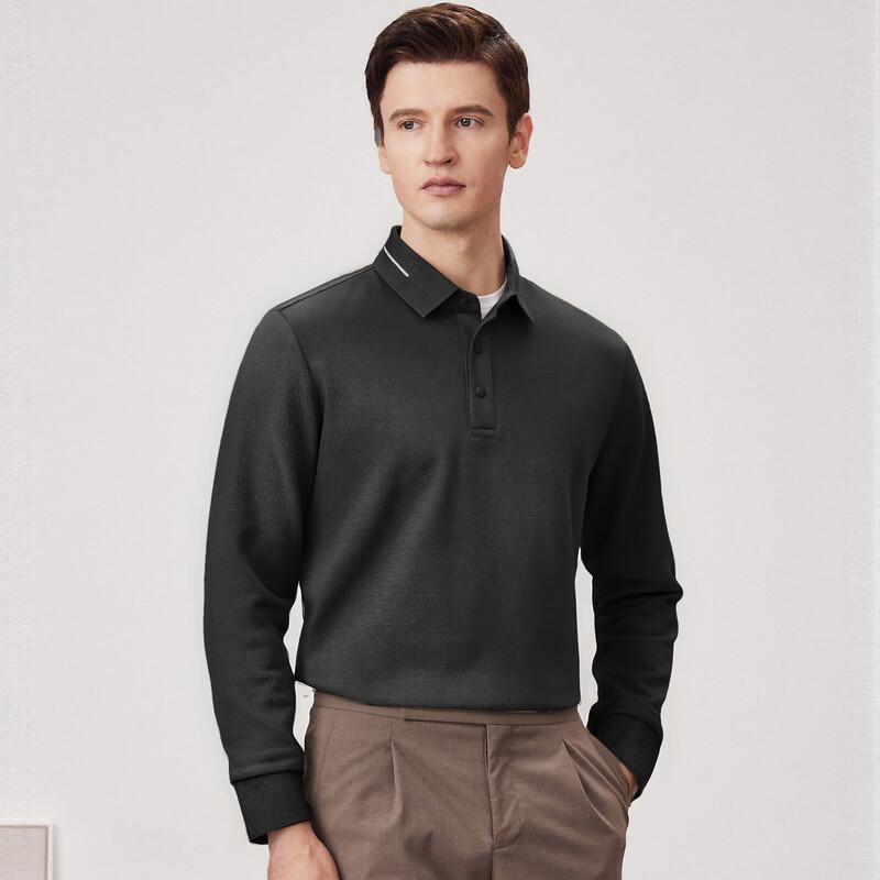 FIRS Men's Wool & Silk Blend Thickened Brushed Long Sleeve Polo Shirt