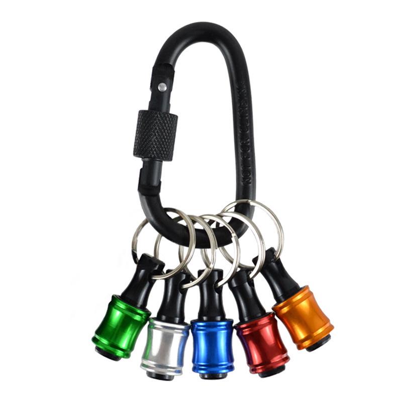 6-Piece Colorful Keychain Set: Extension Rods and Mountaineering Buckle with 1/4" Hex Drill Bit Storage Extension Rod