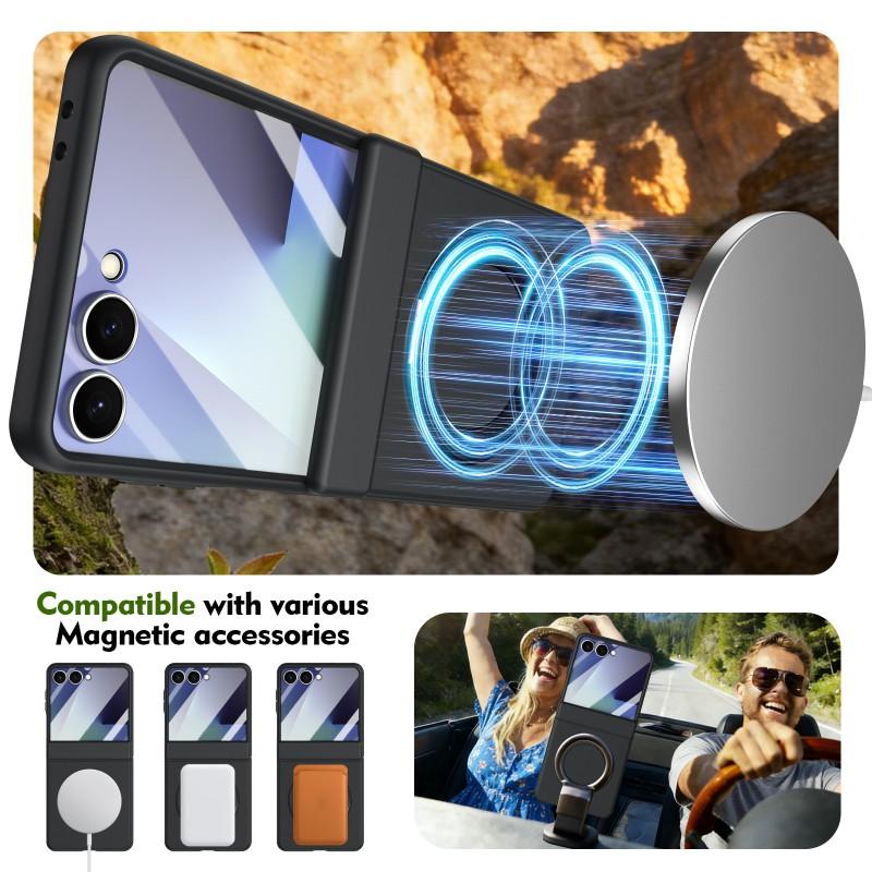 Per custodia Samsung Galaxy Z Flip 7 6 5 con vetro temperato, supporto rotante in lega magnetica, resistente alle impronte digitali