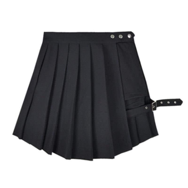 Gothic Harajuku Plissee Röcke Frauen mit Bein Ring Hohe Taille Kurzen Rock Sommer Punk Casual Mini Rock Damen