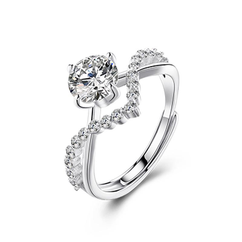 Couple Crown Rings: New Four-Claw Zircon Diamond Ring for Men and Women, 1-Carat Open Design.