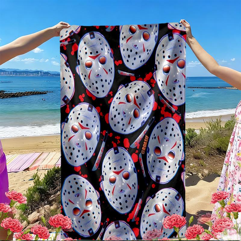 Jason Voorhees Print Beach Towel, Versatile Lightweight Absorbent Beach Towel for Pool Surf Yoga Bathroom, Perfect Birthday Holiday Gift
