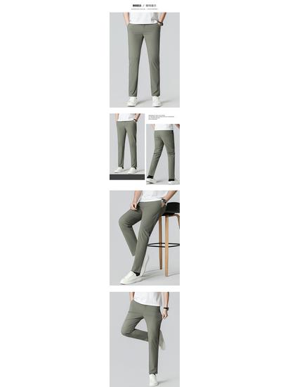 2026 Men's Slim Fit Elastic Waist Summer Pants - Korean Style Ice Silk Casual Straight Leg