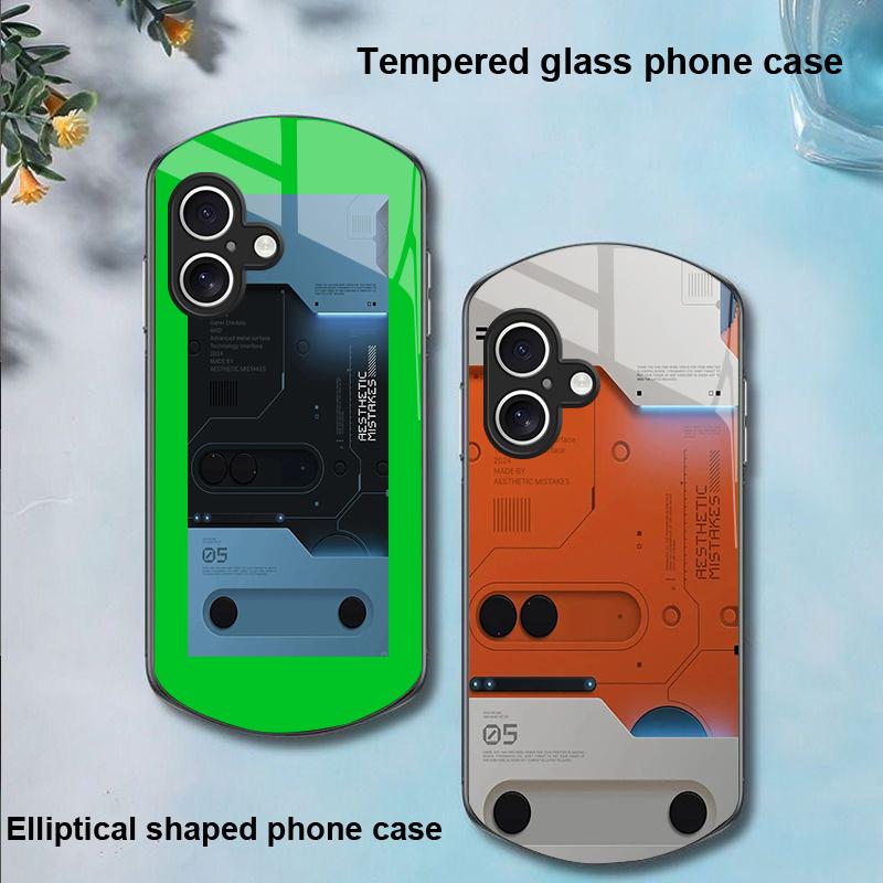 Machine Built-in For Apple IPhone 16 11 13 15 14 Pro Max 12 Mini 7 8 Plus XR X XS Elliptical Shaped Tempered Glass Phone Case