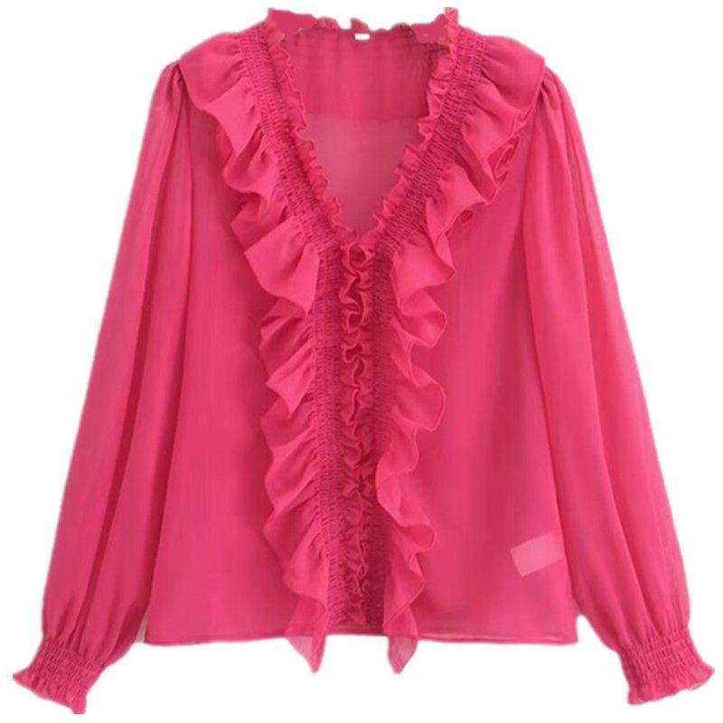 Fashion Style 2024 Summer New Arrival Women's Stylish Temperament Wild Slim Looking Laminated Decoration Shirt 2298060