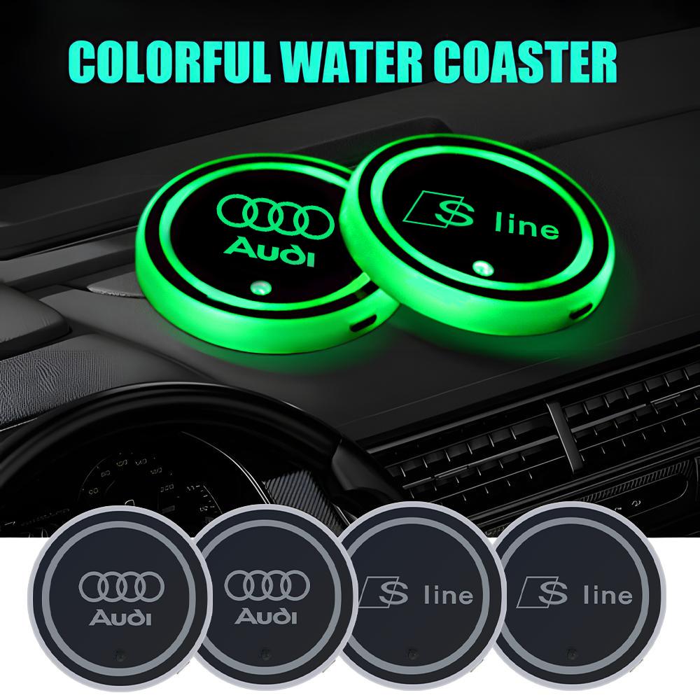 2PC LED Car Luminous Color Changing Cup Holder Coaster For A Sline TT A1 A2 A3 A4 A5 A6 A7 A8 8P B6 B7 Q1 Q2 Q3 QUATTRO