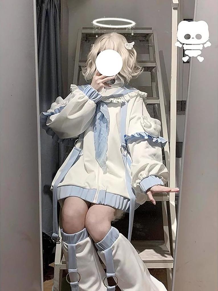 Light Blue Landmine Hoodie and Leg Long or Short Detachable Subculture Sailor Loose Light Size M [XHSUKADO] 2-Piece Set, Angel-Kaiwai (Tereshi-Kai)