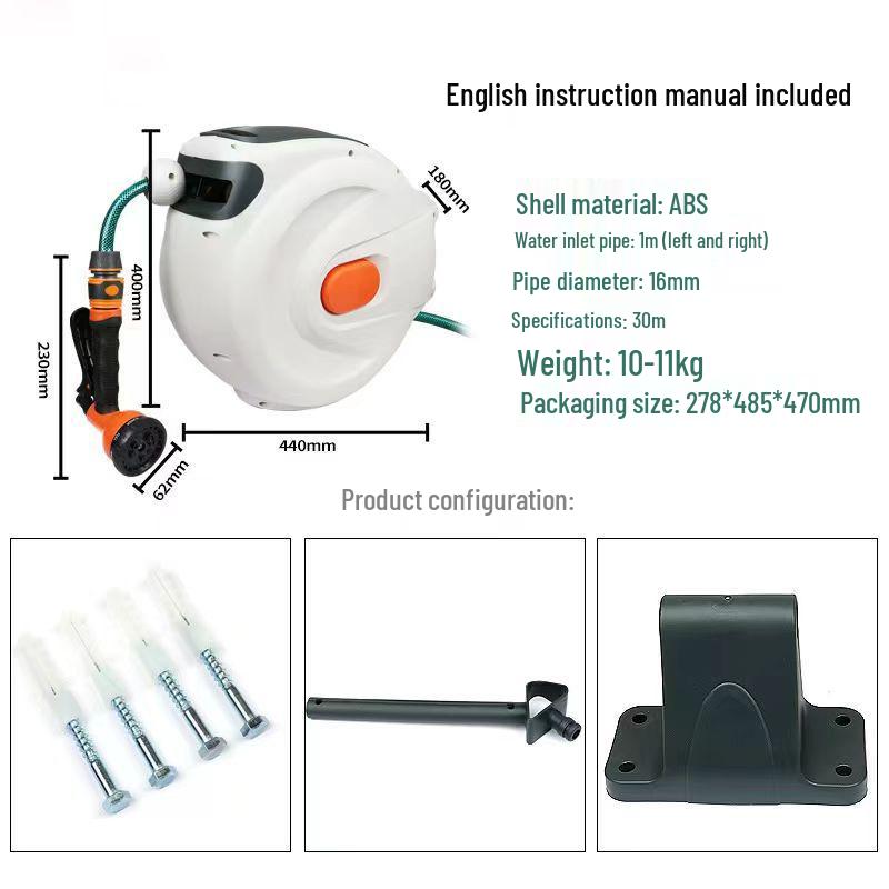 Carretel de Mangueira Retrátil Automático para Lavagem de Carros e Pistola de Pulverização