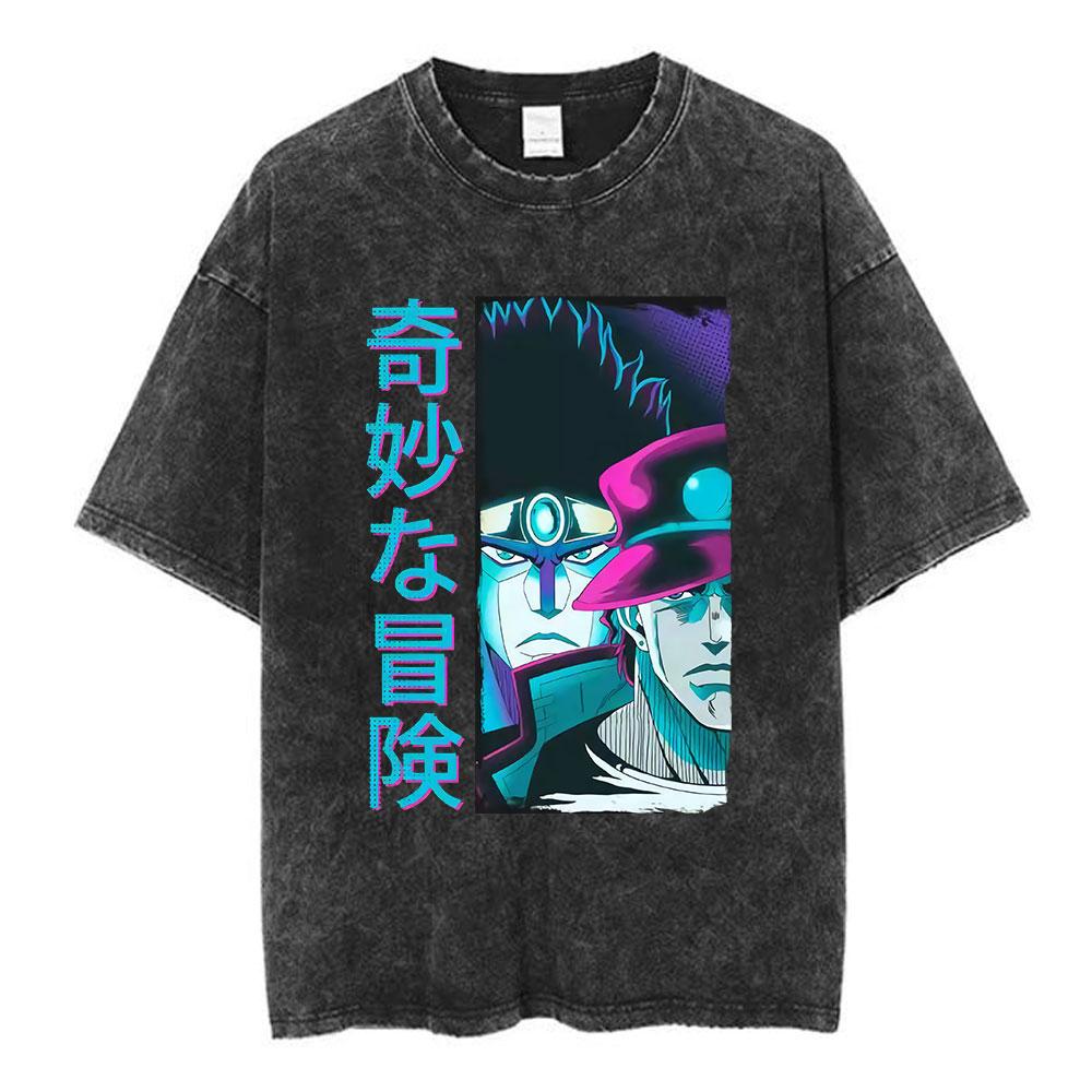 Jolyne Cujoh Stone Ocean Vintage Washed T Shirt Anime Jojo Bizarre Adventure T-shirts Casual Cotton Short Sleeve T Shirts Unisex