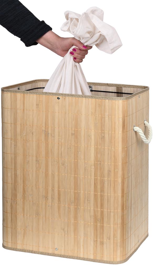 Soren Bamboo Laundry Basket, 2 Compartments, Natural