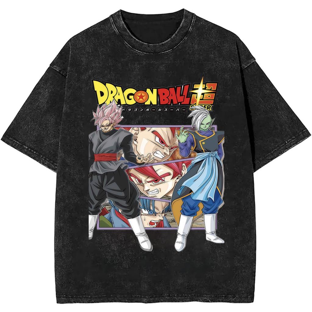 2026 Summer Dragon Ball Nostalgic T-Shirt 100% Cotton Heavyweight Washed Retro Oversized Men's Anime Print Streetwear Unisex