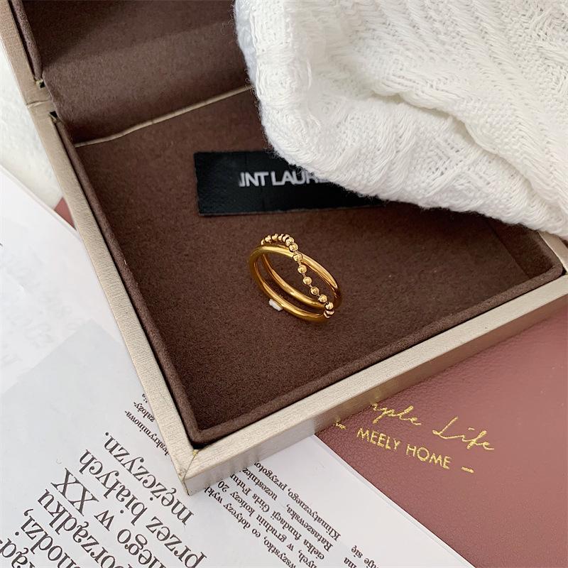 Double Layer Beaded Chain Titanium Steel Retro Ring - Fashionable Personalized Women's Index Finger Ring