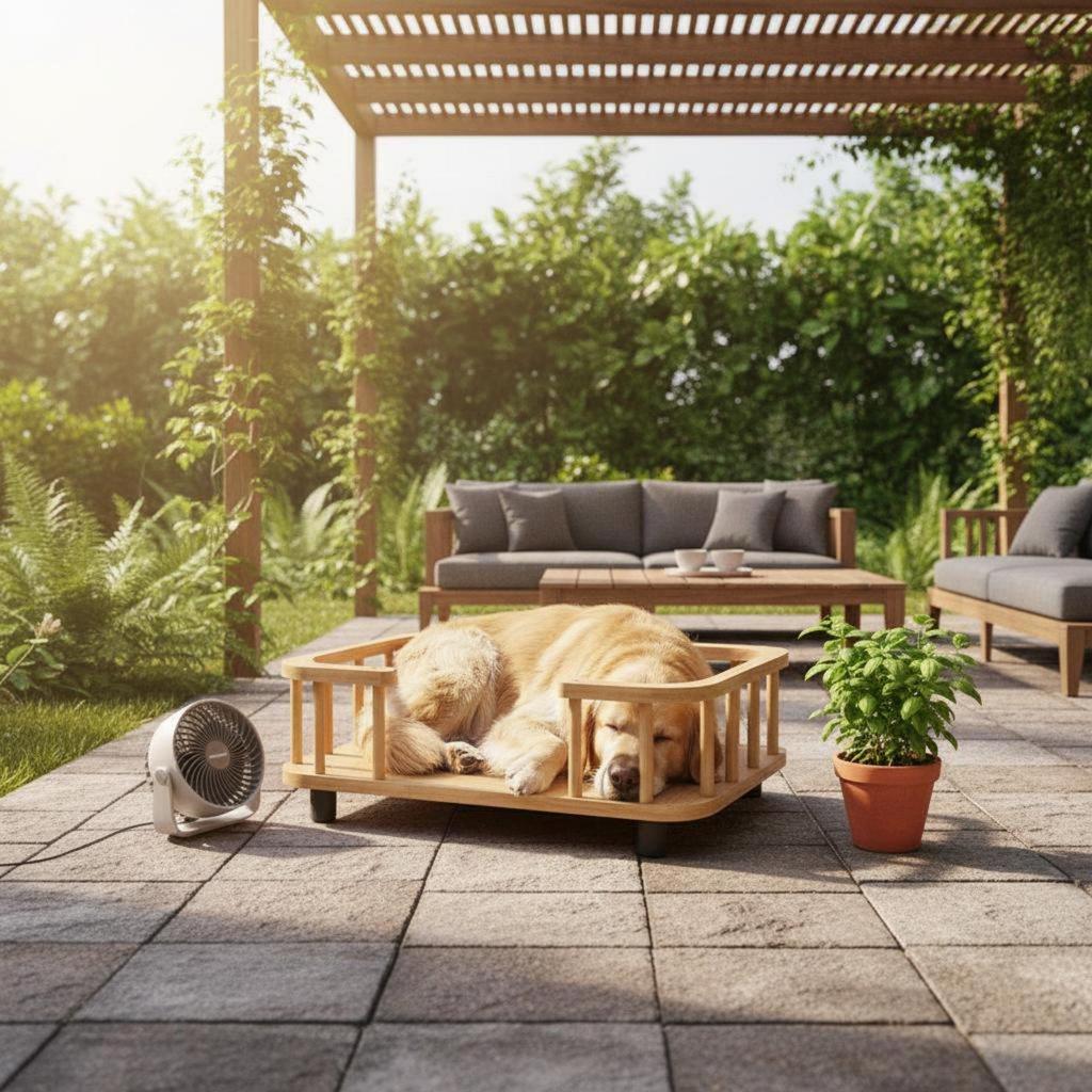 Wooden Pet Bed with Raised Fence, Breathable, Elevated Sofa Made of
