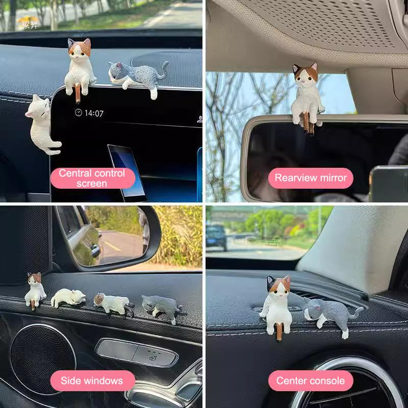 Kawaii Car Interior Decoration Resin Cats Ornament Kitten Figurines Animal Miniature Micro Landscape Model Cute Car Accessories
