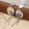 Vintage Hand Carved Flower Pattern Inlaid Synthetic Turquoise Dangle Earrings for Women Elegant Exquisite Pendant Jewelry Crafts