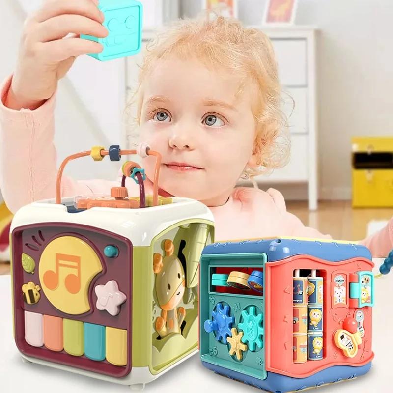 Non-Toxic Baby Toys Activity Cube Toddler Toys 7 In 1 Educational Shape Sorter Musical Toy Counting Discovery Piano Toys For Kids Learning