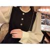 French Chic Long Sleeve A-Line Midi Dress With Built-in Bra Pad High Waist Solid Black Womens Elegant Vintage Style