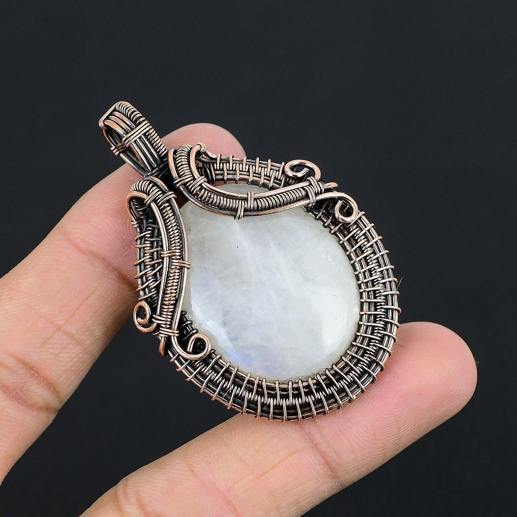 Moonstone Pendant Gemstone Jewelry, 999 Copper Wire Wrapped Pendant, Gift For Women Handmade Pendant