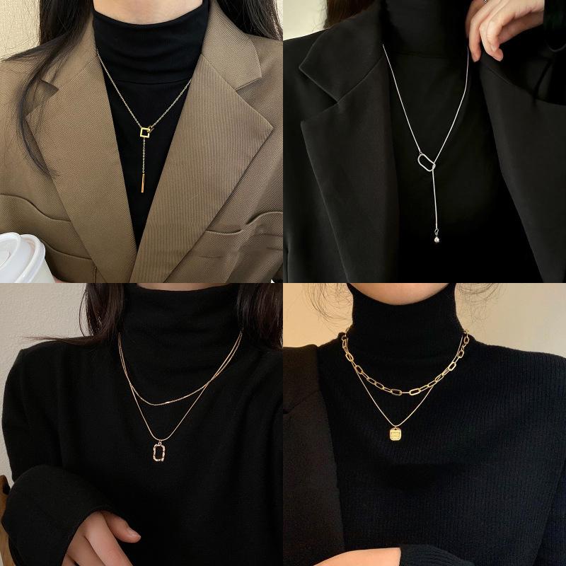 2024 Módní dámský lehký luxusní dlouhý dvouvrstvý náhrdelník - Perfektní podzimní a zimní svetr řetízek doplněk