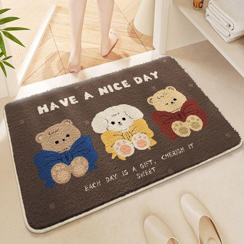 Cute Cartoon Winter Imitation Cashmere Floor Mat, Bathroom Door Absorbent Quick Drying Foot Pad, Thick Plush Carpet