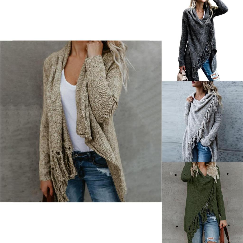 Exquisite Women Tassel Irregular Cardigan Knitted Sweater Poncho Shawl Coat Jacket Outwear For Effortless Style