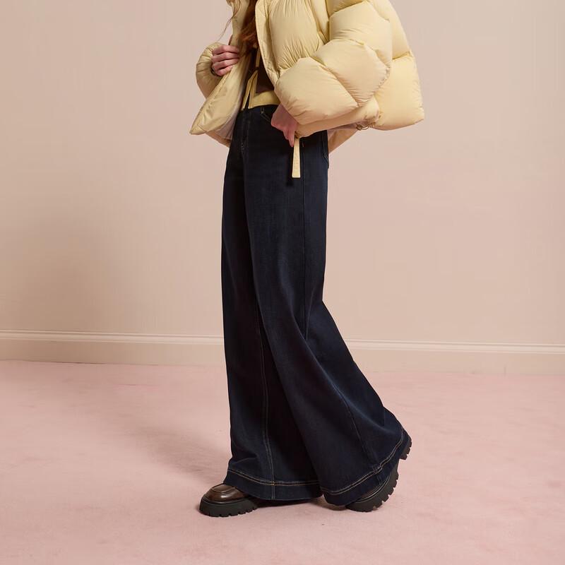 Sancai Winter 2025 Vintage Washed Fleece Lined Wide-Leg Jeans