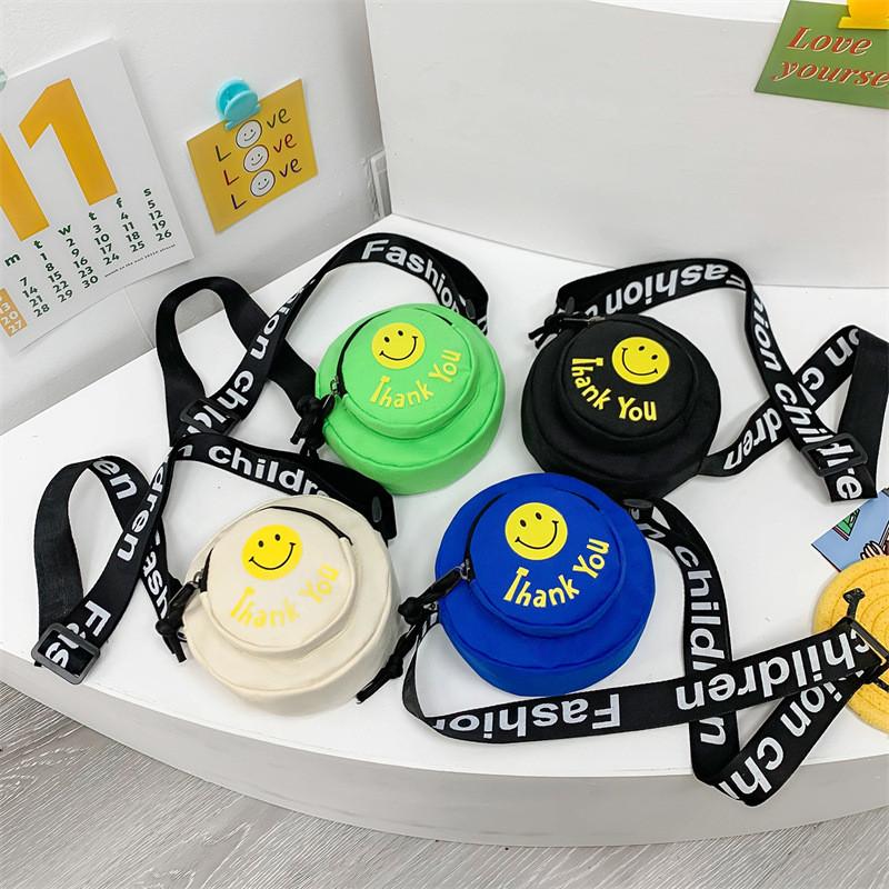 Face Smiley Cartoon Printed Backpack Canvas Shoulder Bagfor For Girls And Boys