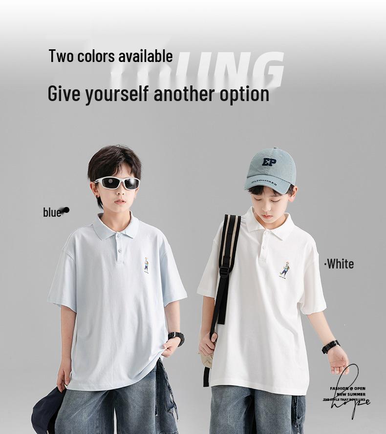 Boys' Korean Style Summer Polo T-shirt - Casual, Trendy, Loose Fit