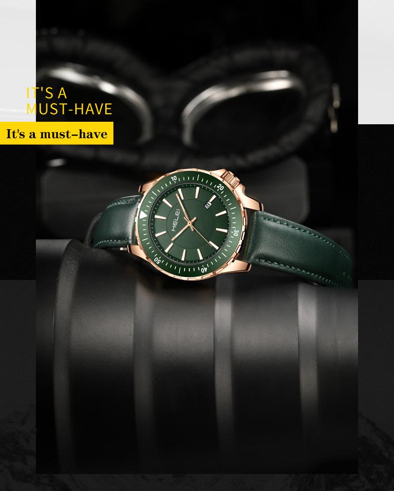 2024 Simple Waterproof Genuine Leather Men's Quartz Wristwatch with Calendar
