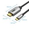 VENTION USB-C HDMI Cable, 2m, Black, HDCP Compatible, Aluminum Alloy, Cotton Braided
