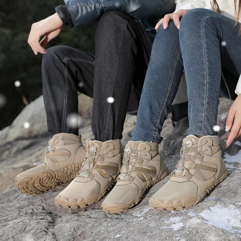 Winter Hiking Shoes Snow Boots Plush Cotton Shoes Outdoor Sneakers Men Women Ankle Boots Warm Winter Boots Mid-top