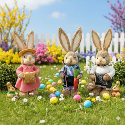 1/2Pcs Easter Bunny Party Decor Realistic Ornament Handmade Home Store Decoration Country Retro Style Gift Window Display Prop