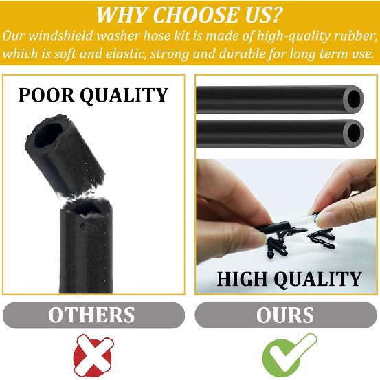 Windshield Washer Hose Kit - Includes 4 Meter Washer Fluid Hose & 12 Pcs Hose Connectors, Compatible With Most Vehicle Windshield Washer Nozzle