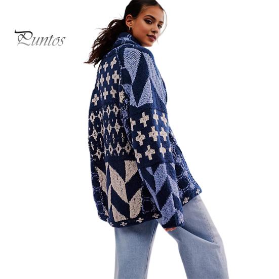 

Кардиган-свитер с регулируемым кулиской по низу, отворотом, длинным рукавом, графическим принтом, свободным кроем, большой кардиган-шаль синий