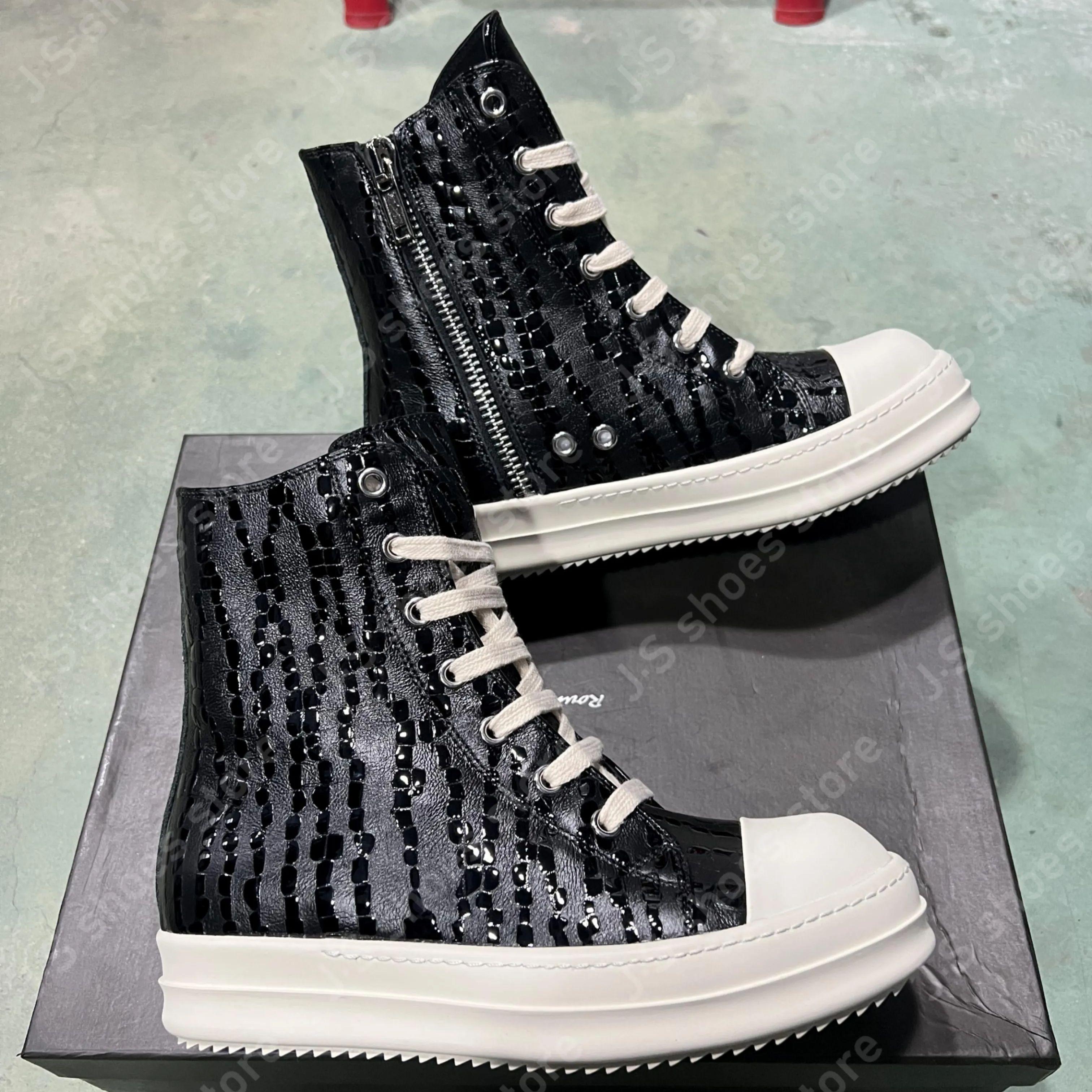 

R-o Design Black Leather High Top Shoe Luxury Men Shoes Women Casual Sneaker Ankle Boot Zipper Square Water Drop Style Sneakers 48 чёрный