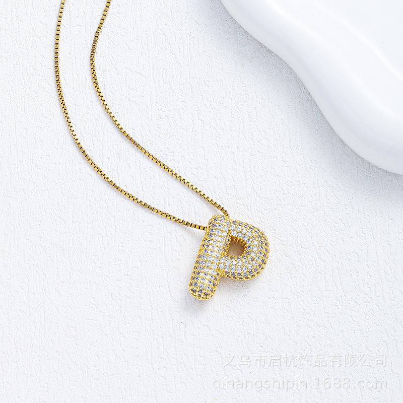 

Full Diamond 26 Letter Necklace Women S Trend Personality Versatile Micro-Inlaid Pendant Collarbone Chain Jewelry