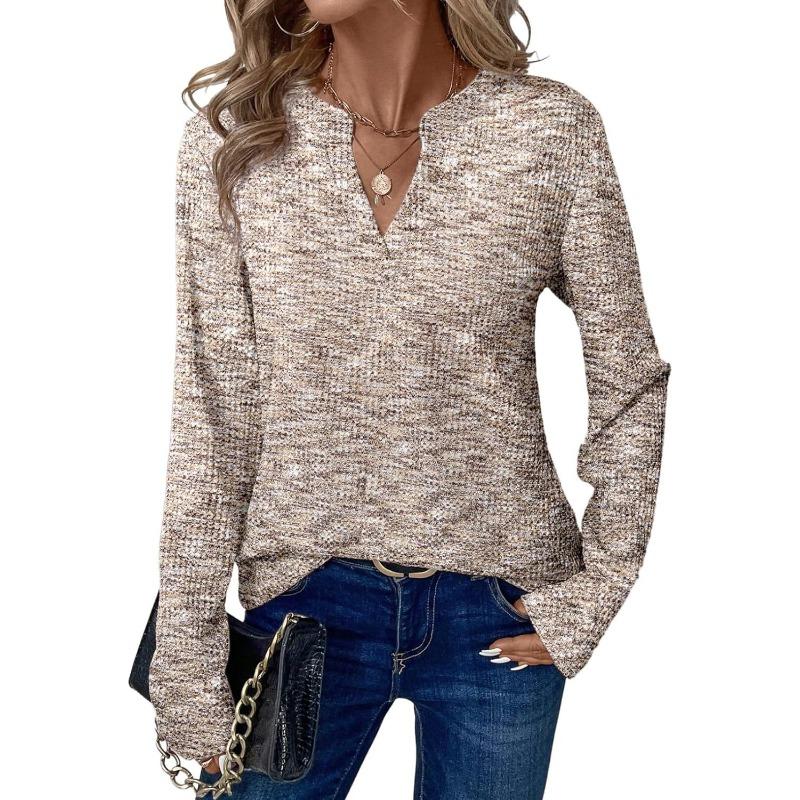 Women V Neck Long Sleeve Loose Fit Casual T Shirt