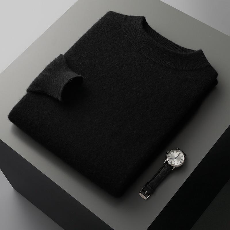 Maglione da uomo in cashmere a collo alto a metà: Maglione a maniche lunghe in pura lana per Autunno/Inverno, tinta unita, strato base spesso.