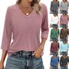 Kadın V Yaka 3/4 Kol Üstler Günlük Tişörtler Temel Yaz Tişörtleri Bol Kesim Sonbahar Kazak Tunik