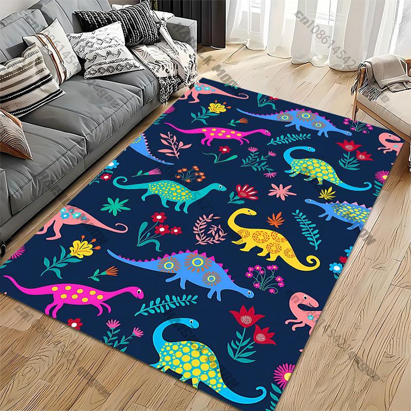 Colorful dinosaurs with floral pattern carpet Yoga living room room decor children's crawling mat doormat area rug