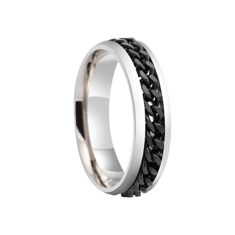 Stainless Steel Rotatable Chain Couple Ring Anxiety Multifunctional  Fashion 6mm Fidget Spinner Rings Power Sense Gifts