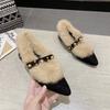 Mode Winter Neu Damen Spitzzehen Nieten Dicke Absätze Loafer Retro Stil Warm Lässig Slipper Klobige Schuhe Damenschuhe Damenstiefel
