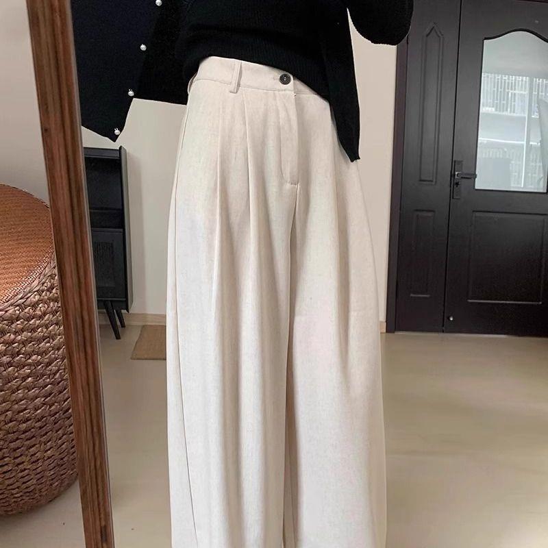 

High-Waisted Wide-Leg Plus-Size Women s Spring Suit Pants - Elegant, Loose, Floor-Length, Slimming, Straight-Leg Design XL [60-70 kg] абрикосовый