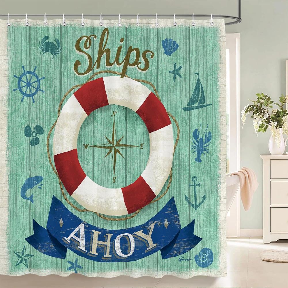 1 pc Cartoon ocean patterned polyester shower curtain waterproof fabric, partition bathroom curtain for,decoration bath curtain