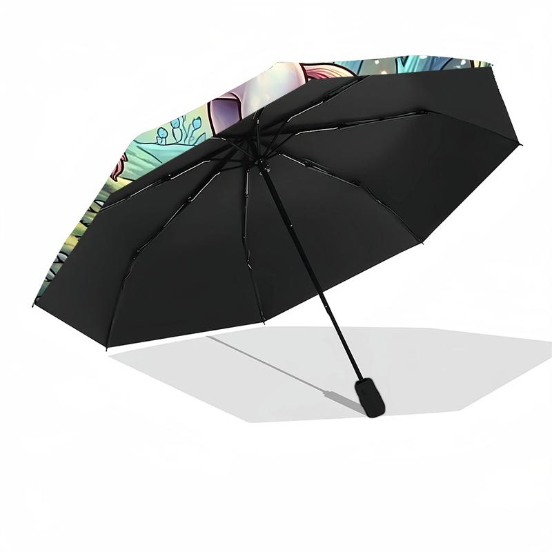 1pc Sturdy 8-Bone Auto Umbrella, Dreamy Forest Unicorn Umbrella, Digital Printed, Foldable Umbrella for On-the-Go Outdoor Use