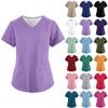 Women's Fashionable Loose-Fit Short-Sleeve V-Neck Pocket Workwear Top