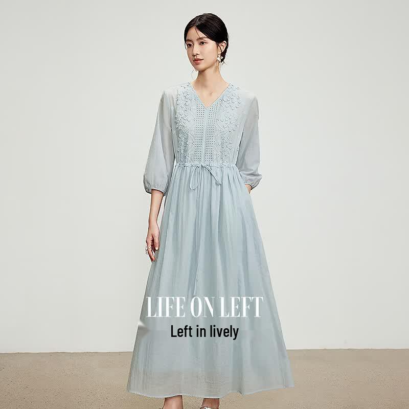 Embroidered Hollow-Out A-Line Midi Dress XL