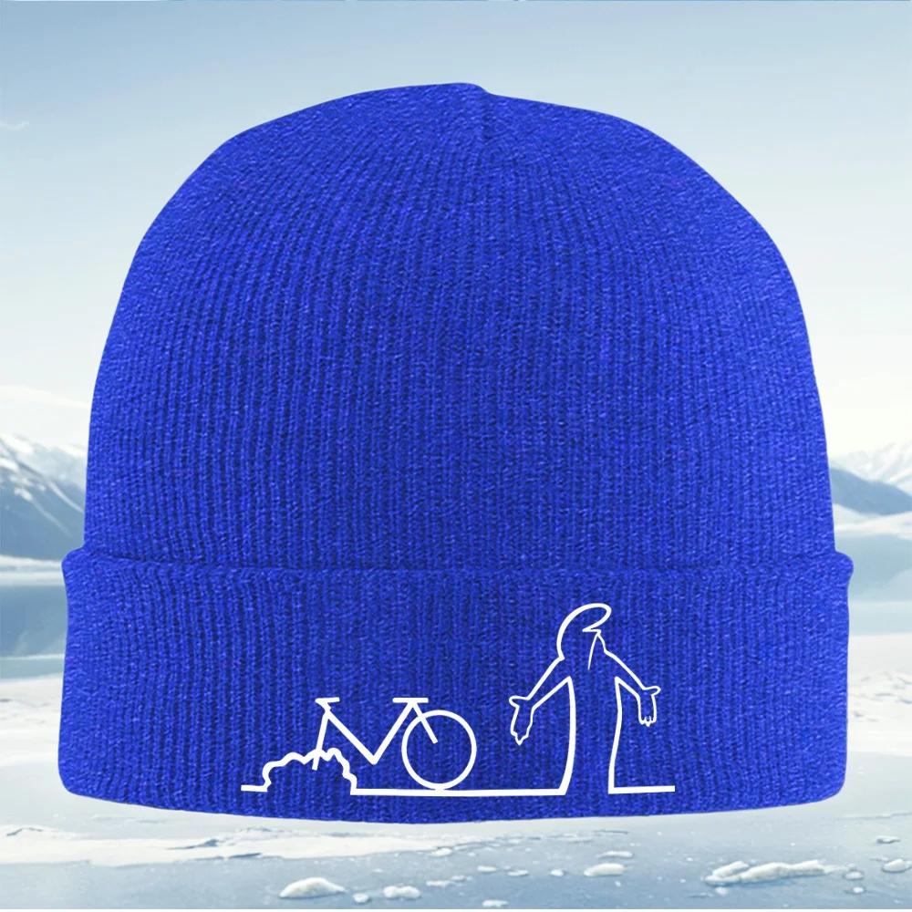 Bike Person Figure Roadside Gesture Black Unisex Women Unisex Knitted Hat Beanie Pullover Cap Winter Thermal Warm Christmas Outdoor